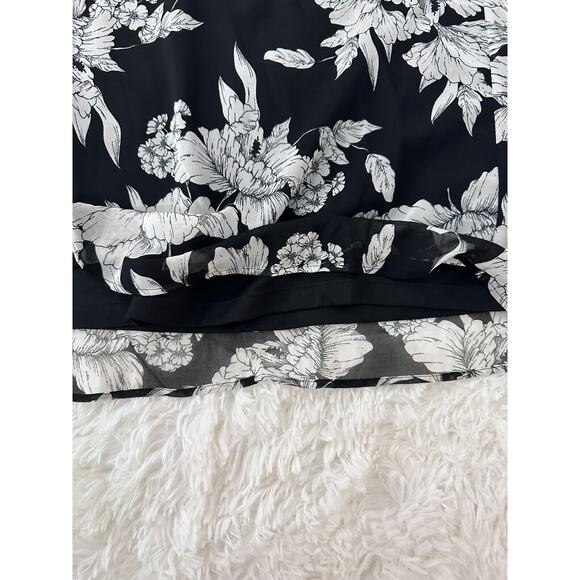 Truth & Fable Black And White Midi Chiffon V Neck Tunic Dress Size XL 3/4Sleeve - Picture 12 of 14